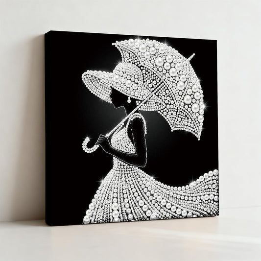 pigpigboss Umbrella Lady Diamond Painting Kit with Wooden Frame, Special Shaped Pearl Diamond Art for Adults Beginners Home Wall Decor (9.84 x 9.84 x 0.59 inches)