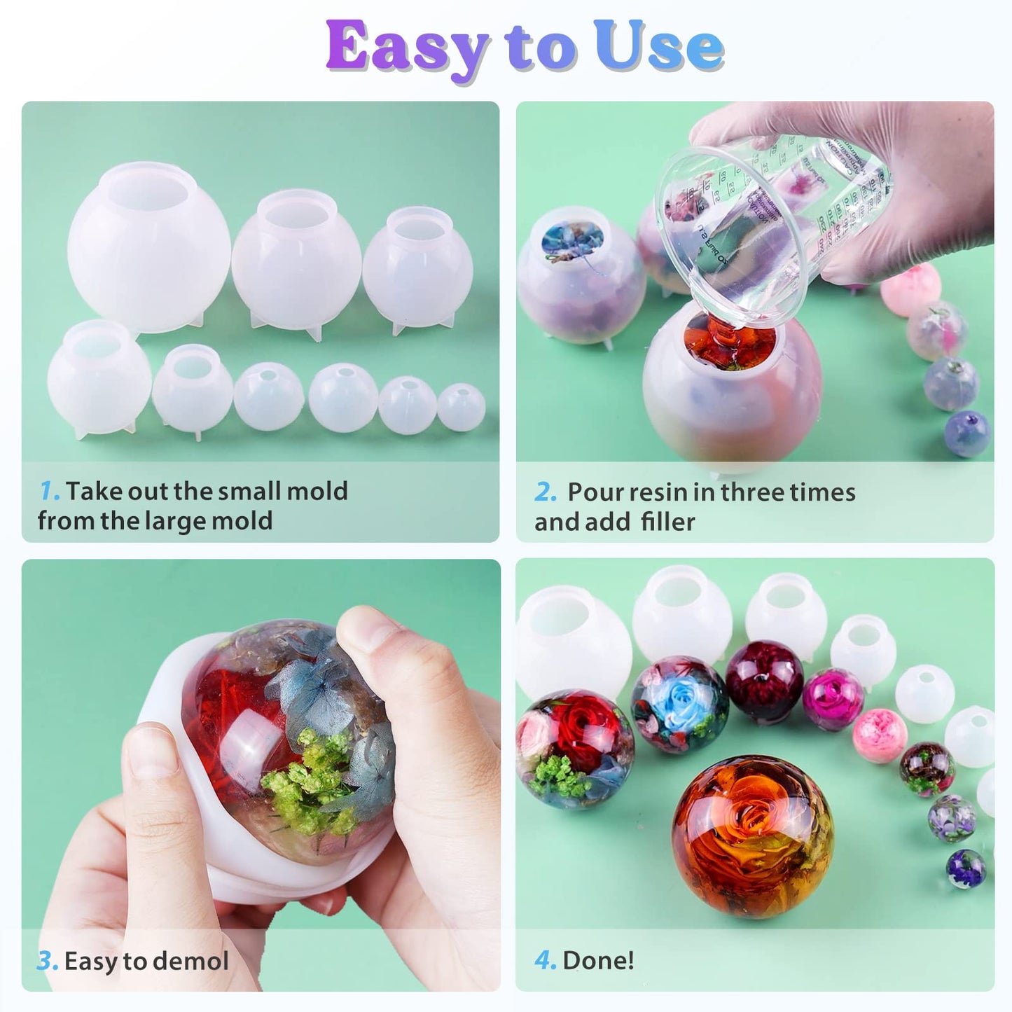 LET'S RESIN 9 Pcs Sphere Silicone Molds for Resin, Upgraded Seamless 3D Sphere Resin Molds Silicone,Large Round Ball Epoxy Resin Molds for Flowers Preservation,Resin Casting, Soap, Candle