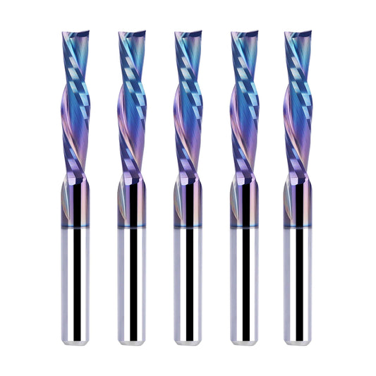 SpeTool 5-Piece Carbide Spiral Downcut CNC Router Bits Set, 1/8 Inch Cutting Dia 1/8 Inch Shank with TAC Coated End Mill Bit for Wood Carving Engraving Tool