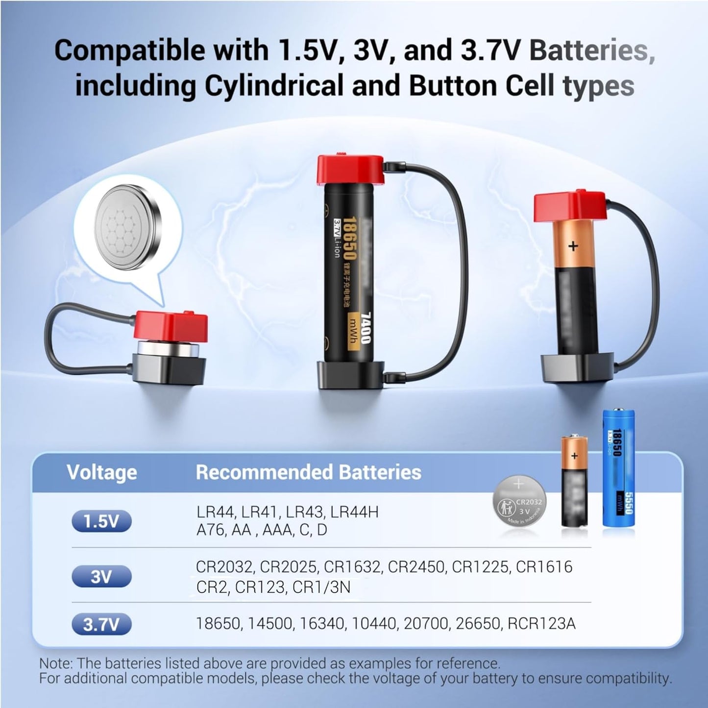 Kiorafoto CR2032, 3 CR2025 CR2450 LR44 1.5V 3V 3.7V Portable Magnetic Battery Tester for AA AAA C Compact Universal