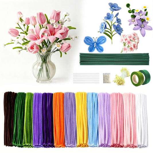 800 PCS Pipe Cleaners Craft Set with 13 Colors, Pipe Cleaner Flower Kit for DIY Art, Includes Floral Wires, Stamens, Tape, Colorful Craft Pipe Cleaners Bulk for Pipe Cleaners Flowers