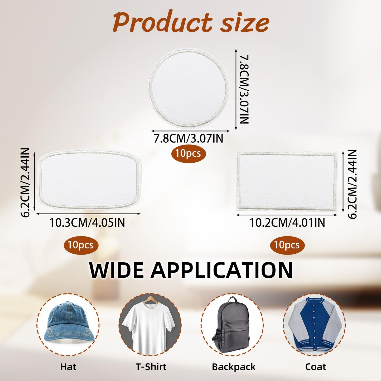 letsinstyle 30 Pcs Sublimation Patches, 1.9 x 3.1 Inch Flat White Border Embroidery Patch, Rectangle Circle Iron on Repair Blanks Patches for Caps Clothes Shoes Bags Backpacks Uniforms