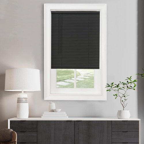 Achim Home Decor Cordless Mini Blinds - Light Filtering, 32" Width x 72" Length, Black