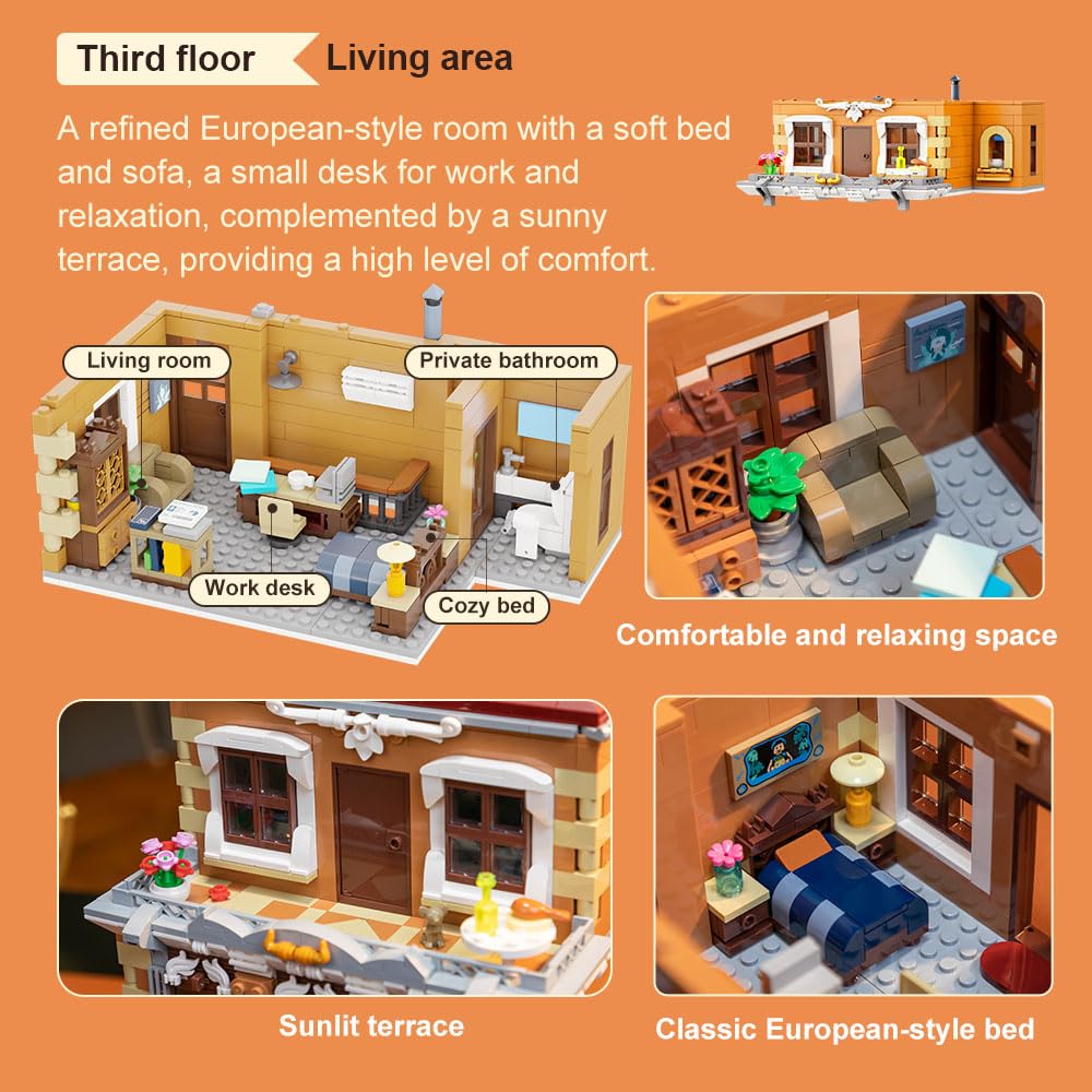 PANTASY European Bakery Building Kit-Landmark Construction Set for Adults & Teens, Featuring a Bakery, Gym, Living Quarters, and Sky Garden