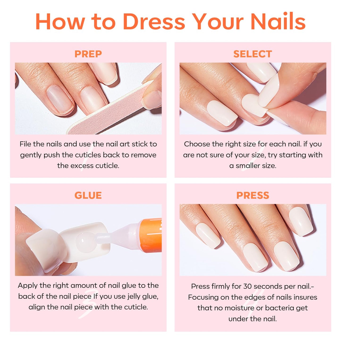 Modelones French Tip Press on Nails Short, Square Fake Nails, Reusable Nail Kit with Nail Glue Adhesive Tabs Mini Nail File, Nails Press Ons 32Pcs 16Sizes, Women Girl Gift, Blue