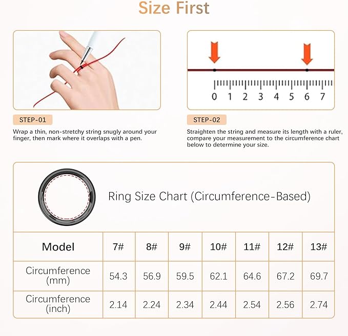 Fit Ring, Smart Health Rings for Women Men with Heart Rate,Blood Oxygen,HRV,Stress Level, Sleep Monitor, Step Tracker, No Subscription Fee, IP68 Waterproof Smart Ring for iphone &Android (Black, 13#)