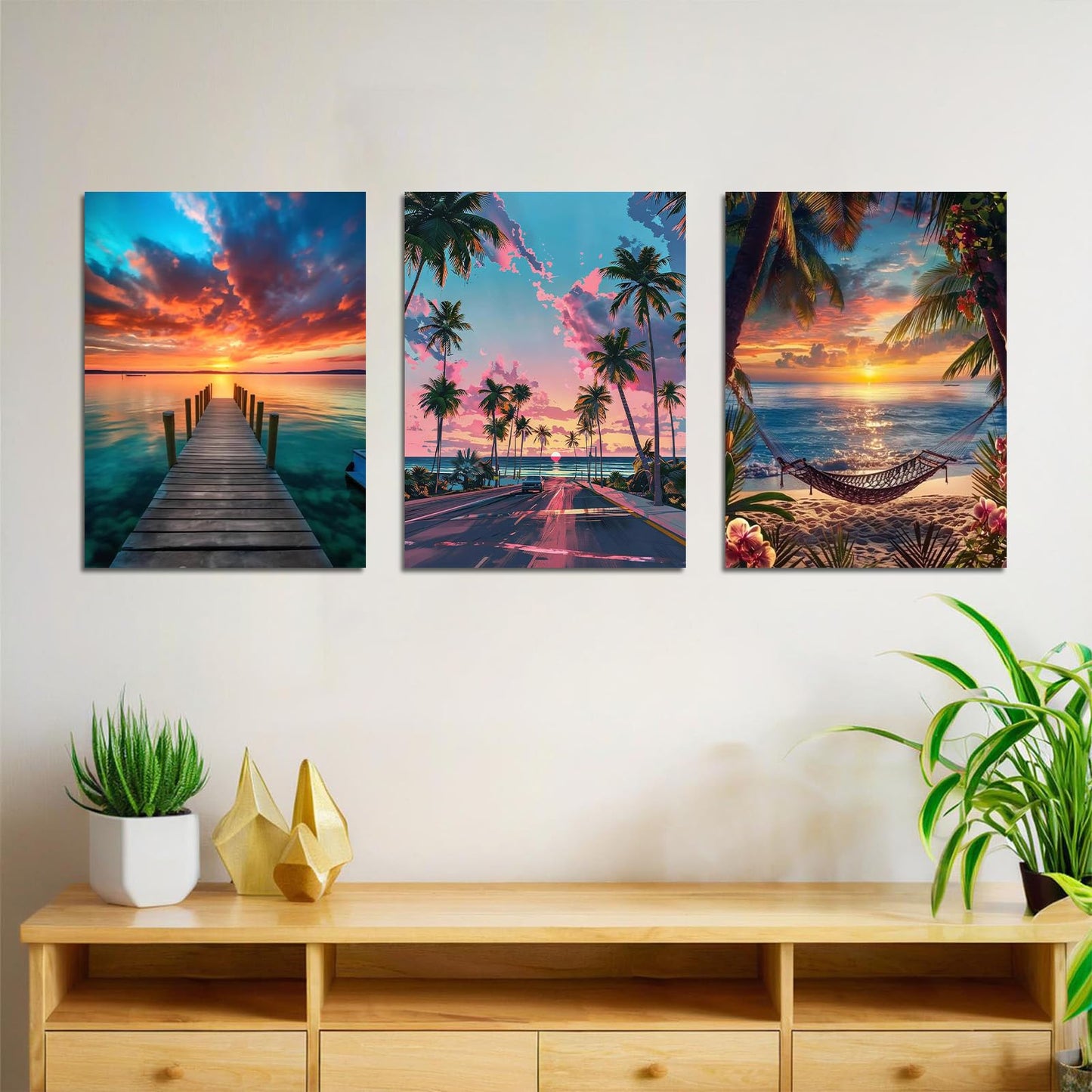 bleihum 3 Pack Beach Diamond Art Kits for Adults, Sunset 5D Diamond Painting Kits for Adults Beginners, Seascape DIY Round Full Drill Gem Art and Crafts Home Decor 12x16 Inch