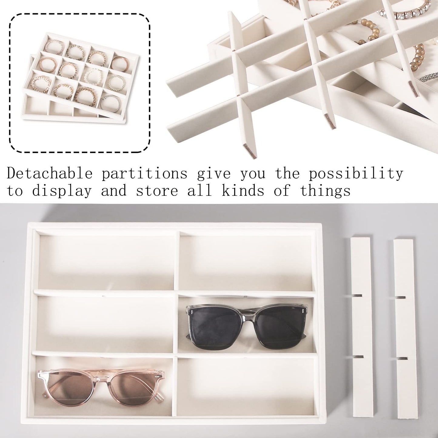 Coward 2PC Stackable 12 Grids Jewelry Organizer Tray Bracelet Display Stand for Selling Velvet Necklace Holder Earring Box Storage (12grid+12grid)