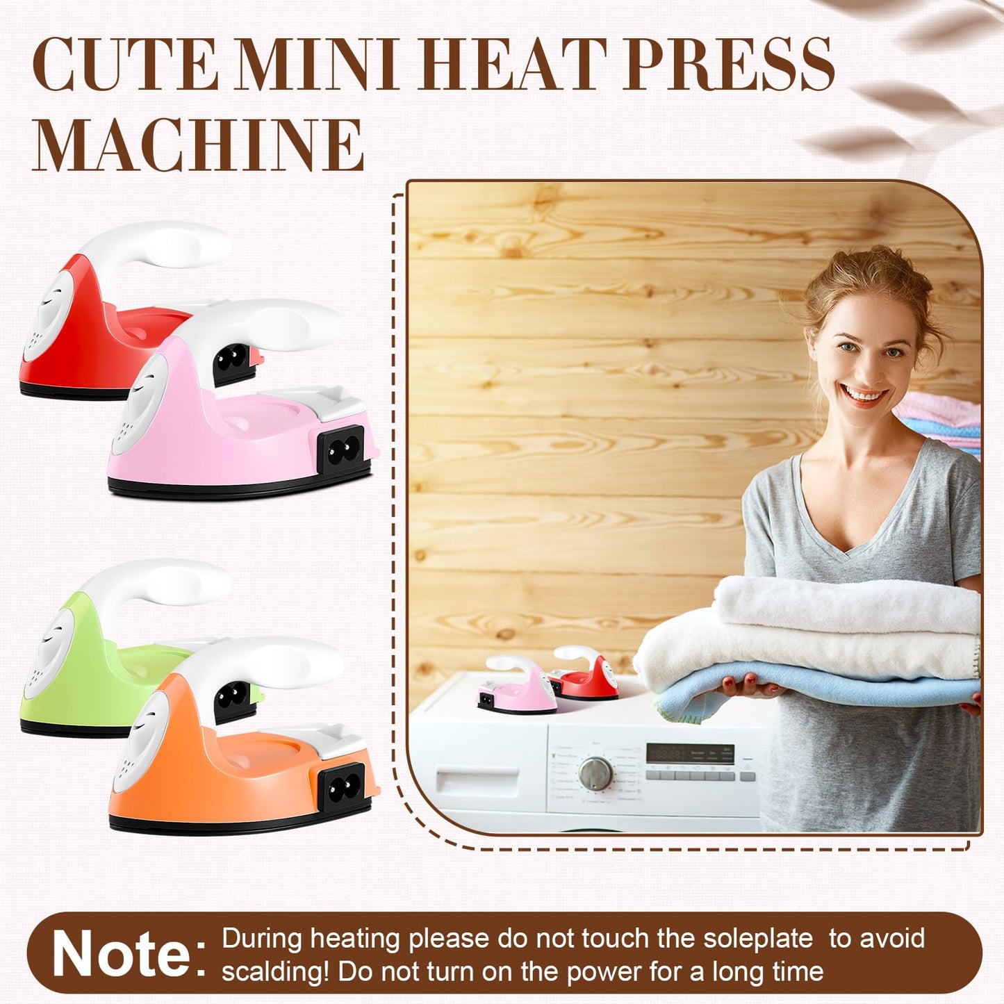 Zhehao 4 Pcs Mini Craft Iron Small Heat Press 3.39 x 2.36 x 2.56 Portable Heat Transfer Machine with Charging Base Accessories DIY Clothe Bead Patch Bag Hat Vinyl(Light Pink, Red, Green, Orange)