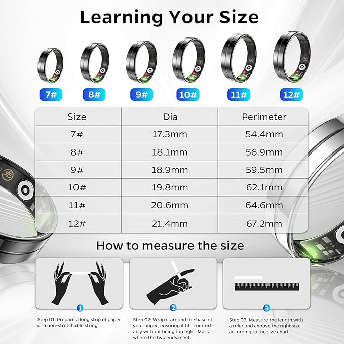 Ultra-Thin Smart Ring for Women Men,Sleep Tracker Ring with Heart Rate, Waterproof Fitness Ring for Activity Monitoring/Steps/Calories,No Subscription Fee,for iSO & Android (Black,9#)