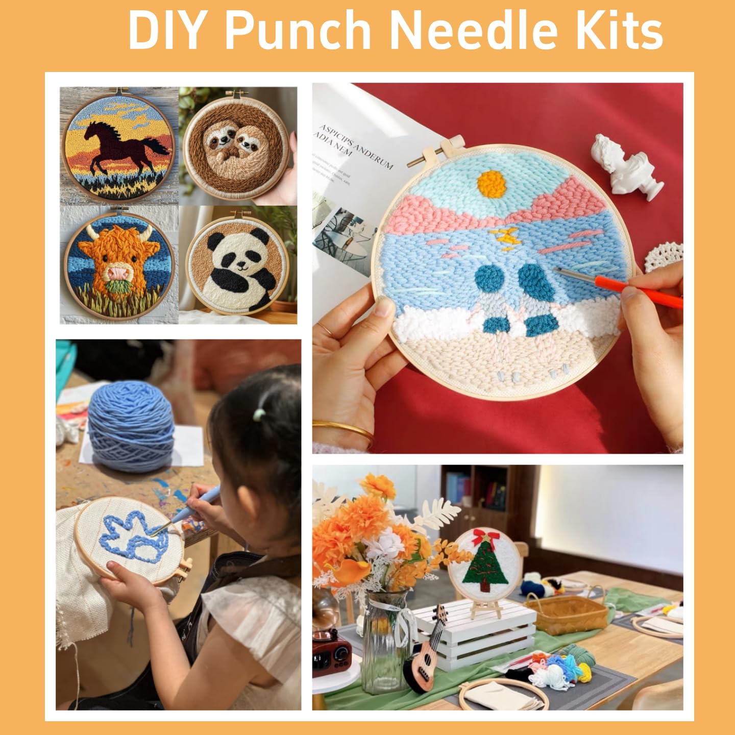 DIY Punch Needle Kits Football on Green Grass Easy for Beginners Punch Needle Embroidery Set with Hoop Stamped Pattern for Craft Lovers and Home Decor