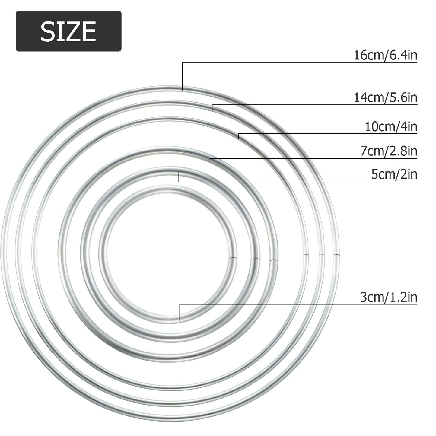 Hotop Metal Rings Hoops Metal Dream Catcher Macrame Steel Craft Rings Floral Hoop for Wreaths Macrame Projects(24 Pcs,Circle)