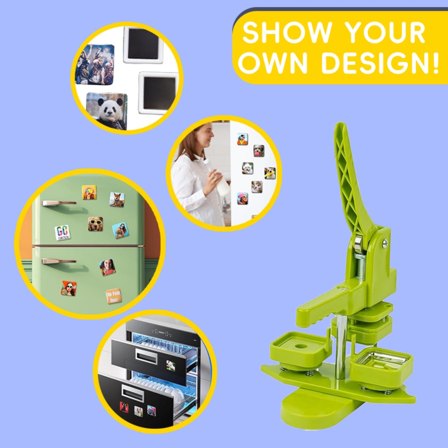 DCBADGE Square-Shaped Button Maker Machine,50mm/1.97 inch Square Fridge Magnet Maker Kit with 100 Sets of Refrigerator Magnet Supplies
