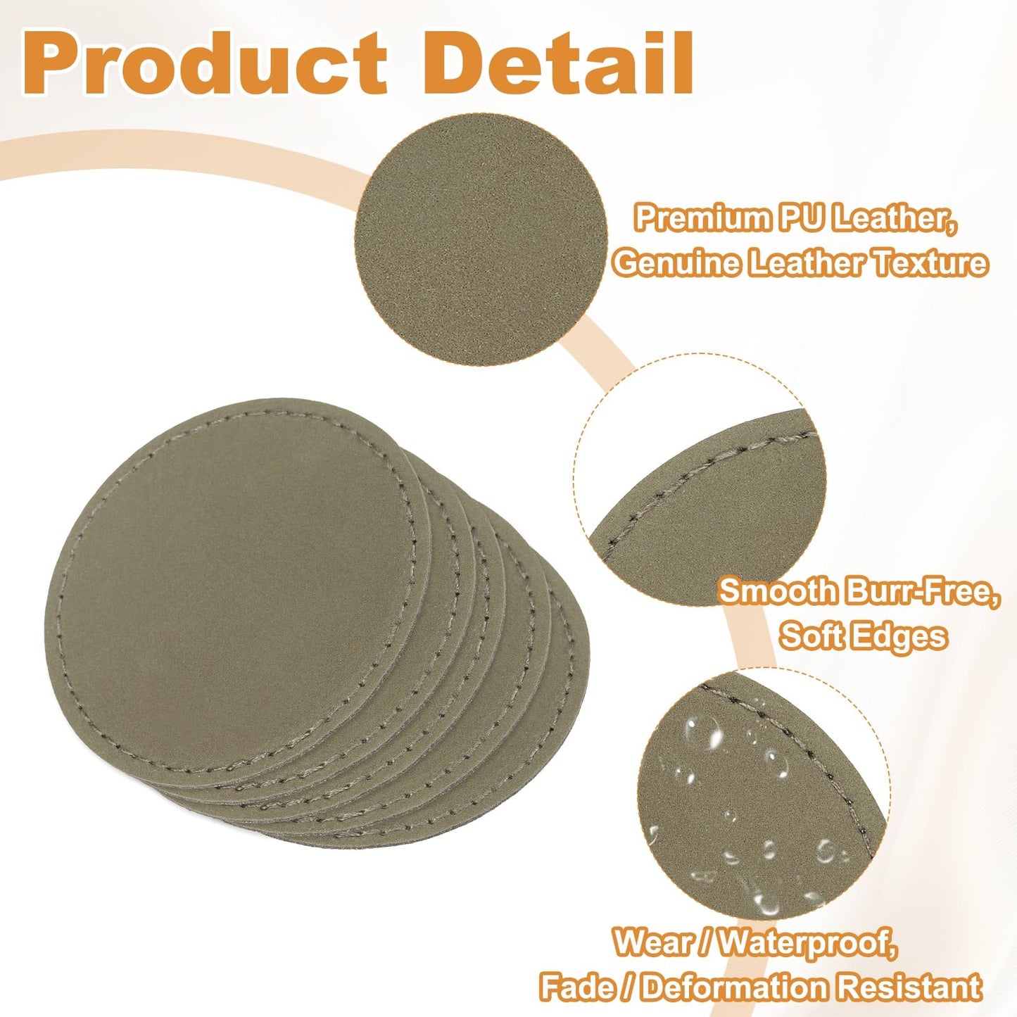uxcell 20 Pcs Leather Patches for Hats, Round Leather Hat Patches with Adhesive, Rustic Faux Iron on Blank Patch for Laser Engraving Fabric Repair Sew Crafts, Gray