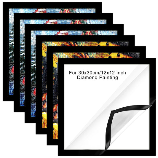 Macarrie 6 Pcs Diamond Art Frames Magnetic 12 x 12 Inch for Painting Pictures Self-adhesive Diamond Art Painting Frames for Wall Window Home Office Photo Display (Black)