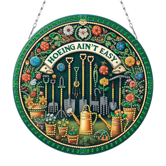 C'eitura 2D Flat DIY Flower Garden Tools -Hoeing ain;t Easy Diamond Art Painting Window Hanging Art,Crystal Diamond Gem Art Suncatchers Painting Pendant for Home Wall Decor