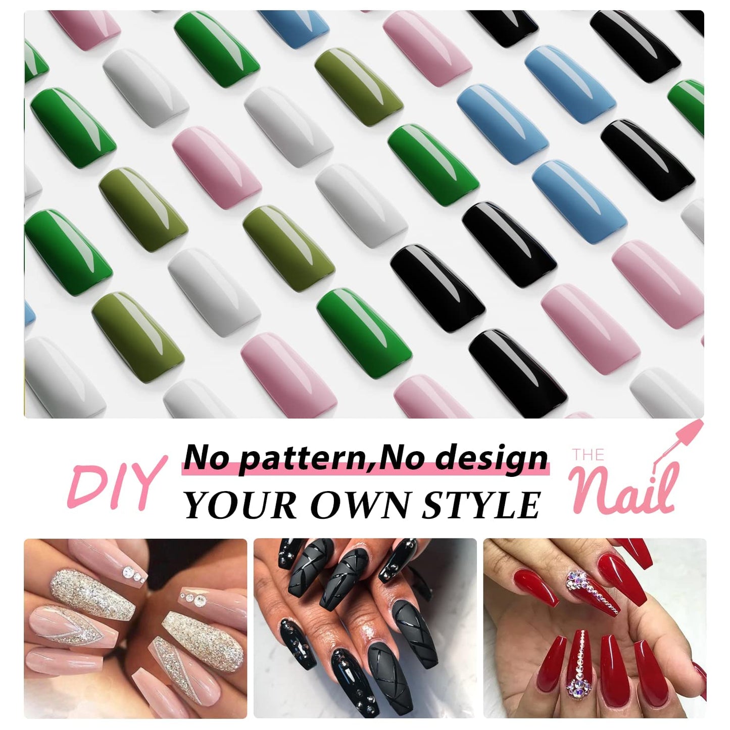 Baby Pink Press On Nails Medium Long Square, Xcreando Medium Coffin Nails Acrylic Nails Press ons Glue on Nails Medium Length, Solid Color Fake Nails for Women, Natural Thick Artificial Nails Stick on