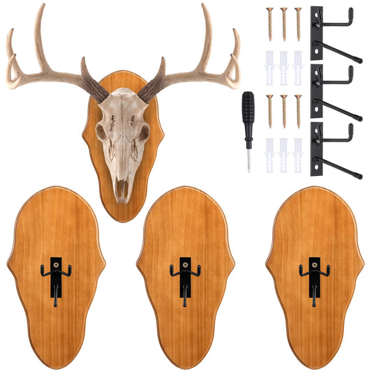 AceOrbit 3 Pcs Deer Skull Mount Plate Plaques Wood European Deer Head Mount Plaque European Mounting Skull Hanger Plate with Mounting Hardware (Stylish)