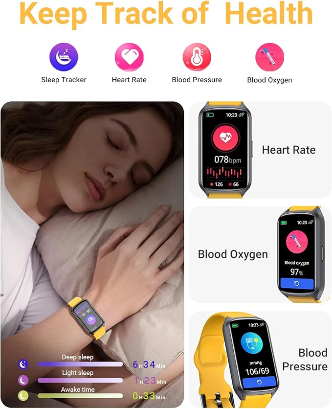 Health Fitness Tracker with 24/7 Heart Rate, Blood Oxygen, Blood Pressure, Sleep Tracker, 5ATM Waterproof Activity Trackers with Step Tracker, Pedometer (S & L Bands Included)