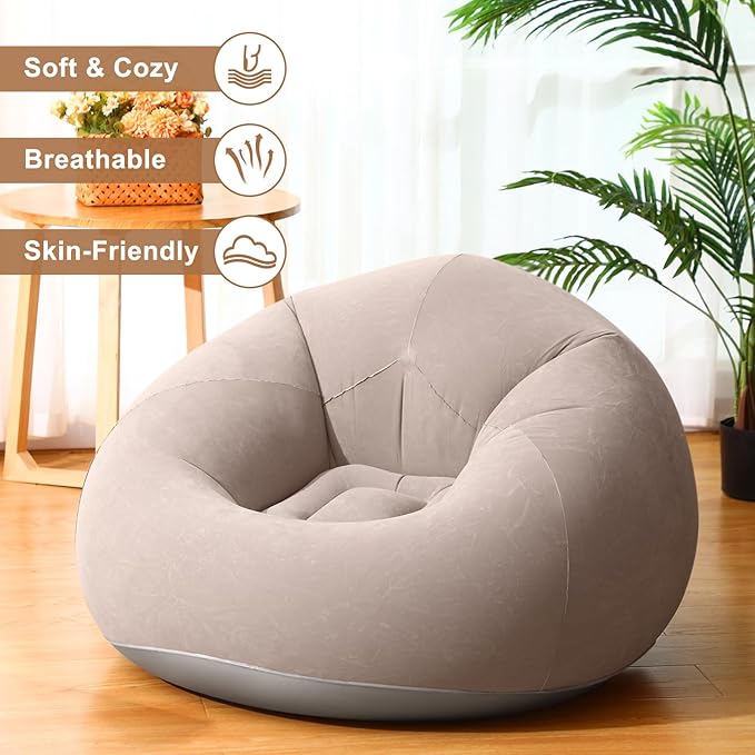 Realspring 9 Pcs Bean Bag Chairs for Adults Inflatable Chairs with Electric Air Pump,Blow up Couch Folding Portable Inflatable Couch Lazy Sofa for Reading Living Room Camping (Coffee)