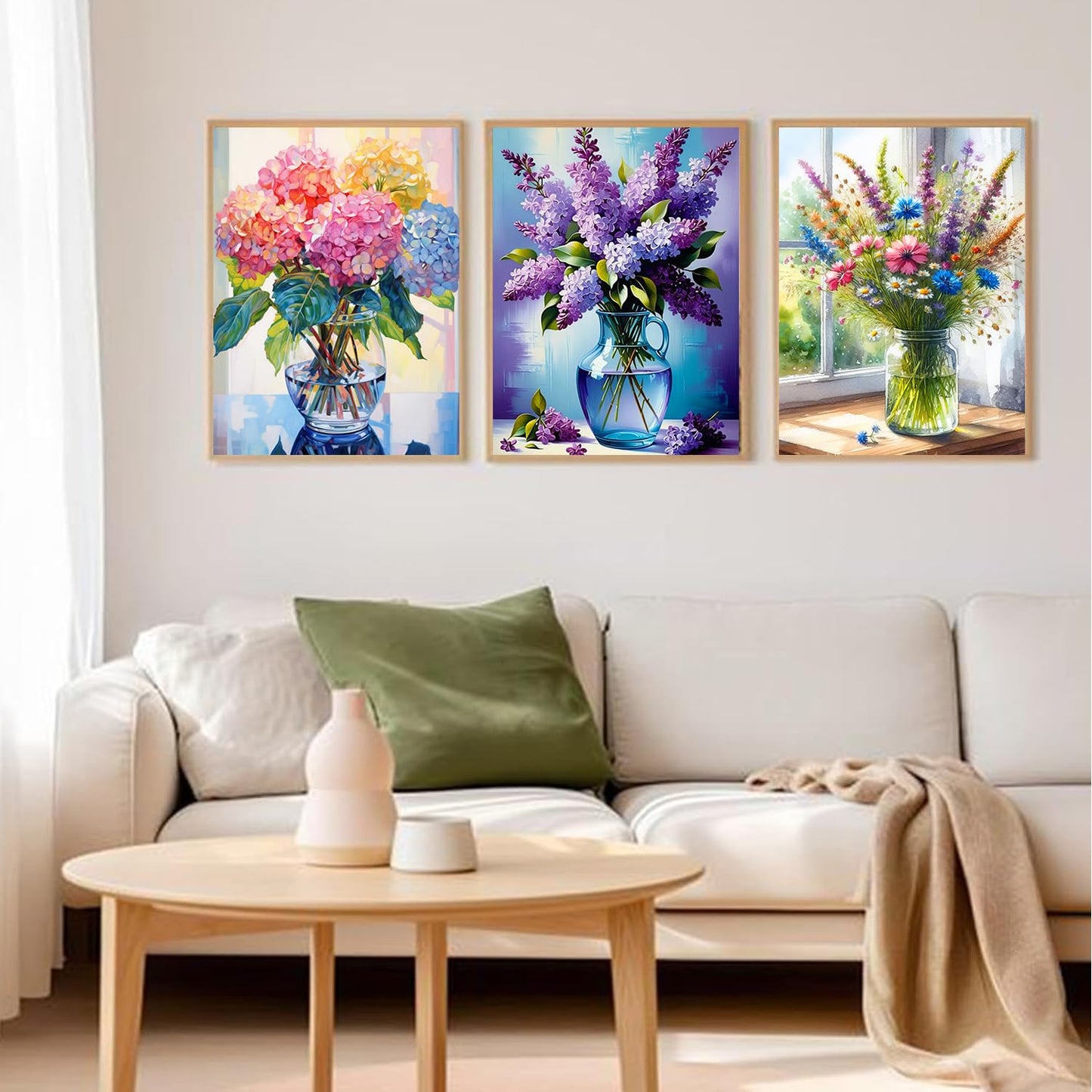 Axquilon Diamond Art Kits for Adults - 3 Pack Flowers Diamond Painting Kits for Adults, 5D Round Full Drill Vase Gem Art Paint by Diamonds Pictures DIY Crafts Kits 12x16inch