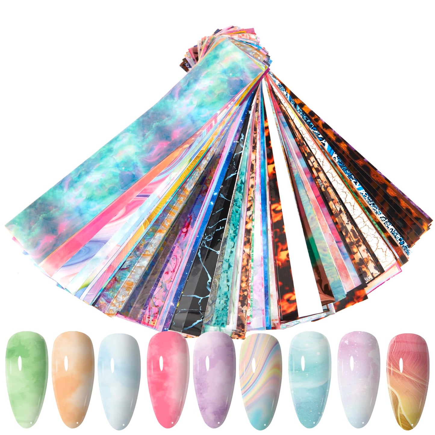 WOKOTO 300 Sheets Nail Transfer Foil Art Kit, Marble Gradient Leopard Nail Art Foils Stickers for Nails, Gel Nail Transfer Stickers Decals Wraps Nail Polish Foil Sheets Set