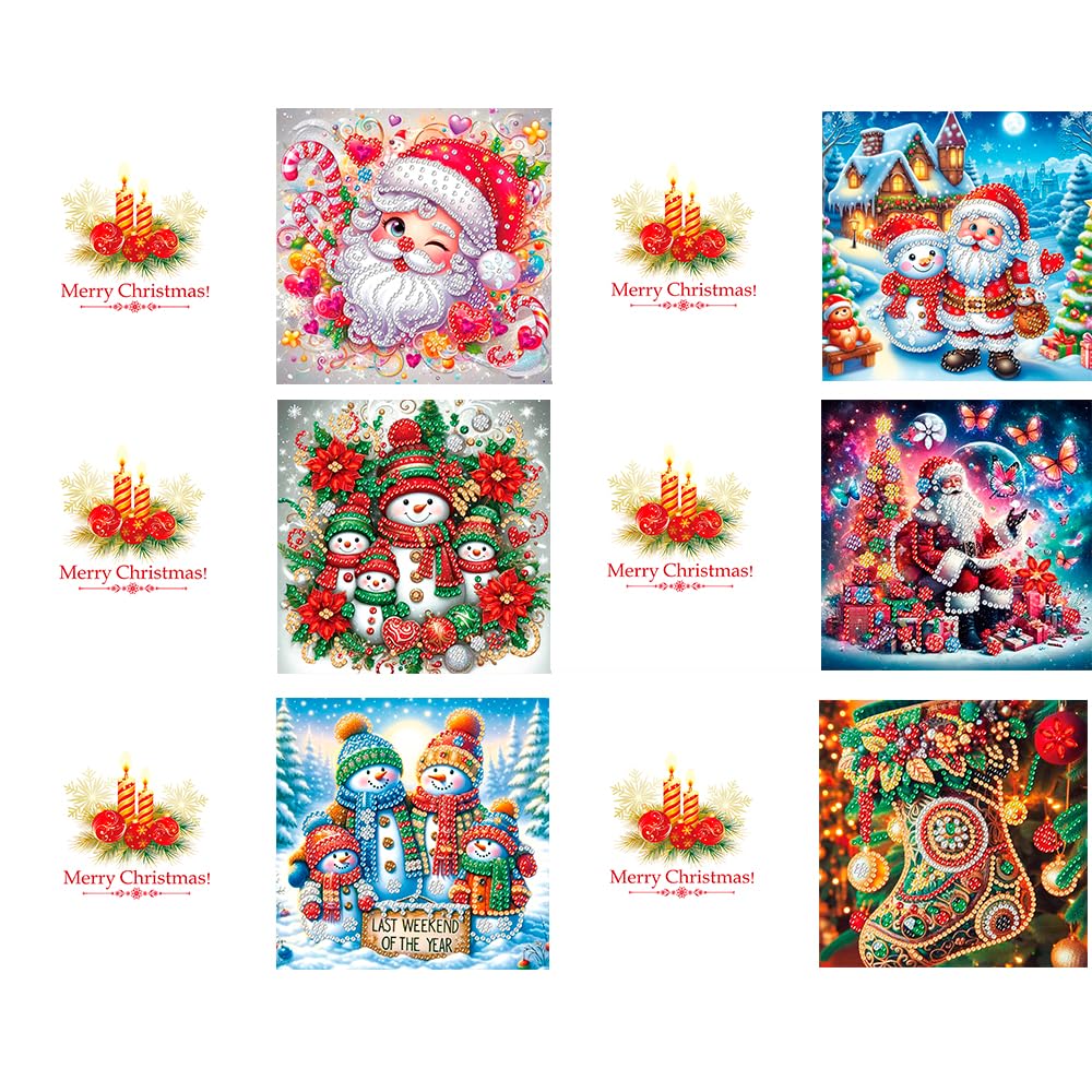 ACSAUMMY Diamond Art Painting Christmas Cards, 12 Pack DIY 5D Diamond Greeting Cards Kits for Adults Diamond Xmas Greeting Cards with Envelopes Gem Christmas Gifts for Families, Friends, Partners
