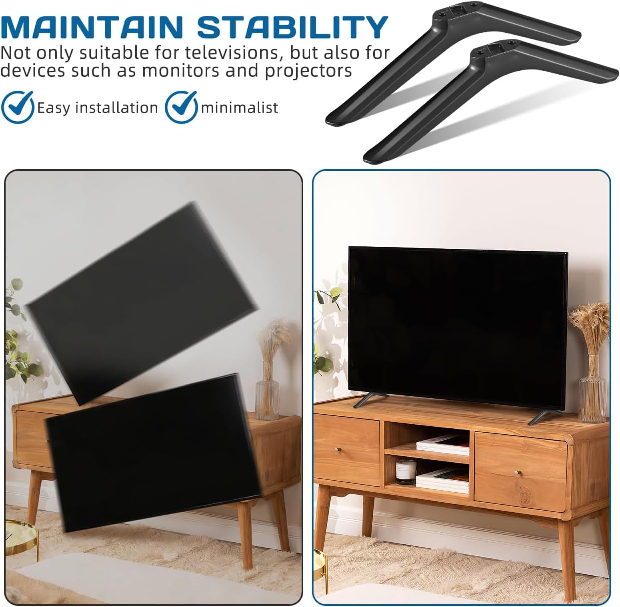 32 Inch Cabilock Universal Tv Stand Replacement Legs with Screws Non-Slip Base for Tvs LCD Led Smart Tv Pedestal Mount