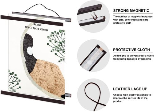 Benjia Magnetic Wooden Poster Frame - Light Walnut Hanger for Photos & Artwork | 34" Size