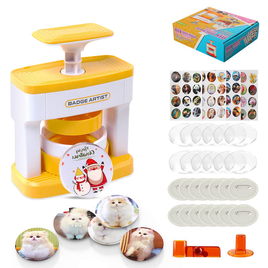 Button Maker Machine, 55mm(2.16 inch) Pin Badge Maker Machine, DIY Badge Punch Press Kit with 48 pcs Button Parts Pictures, Circle Cutter, Arts & Crafts Birthday Gifts for kids, School Projects