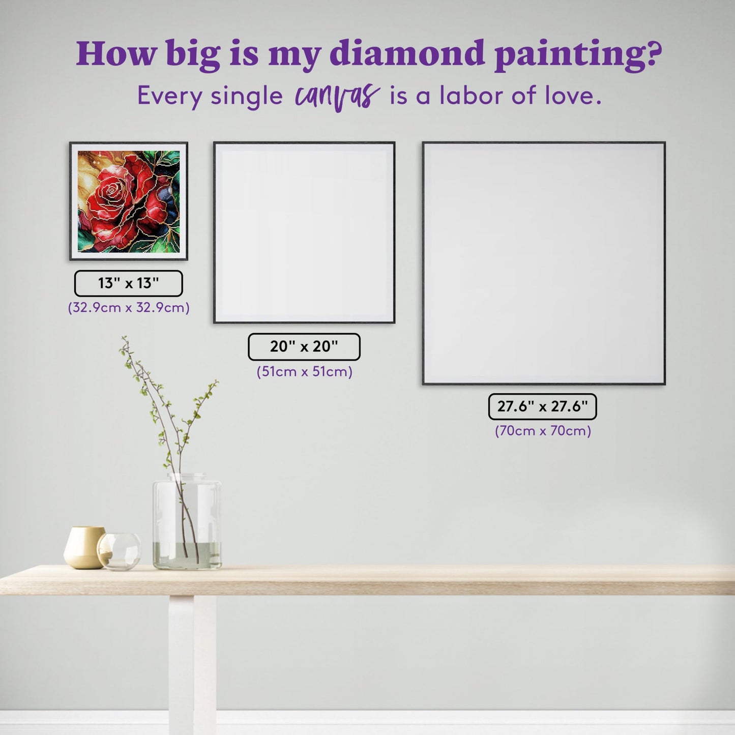 DIAMOND ART CLUB Magical Red Rose Diamond Painting Kit, Fun DIY Crafts for Adults, Square Diamond Art Canvas, 13" x 13" (32.9 cm x 32.9 cm)