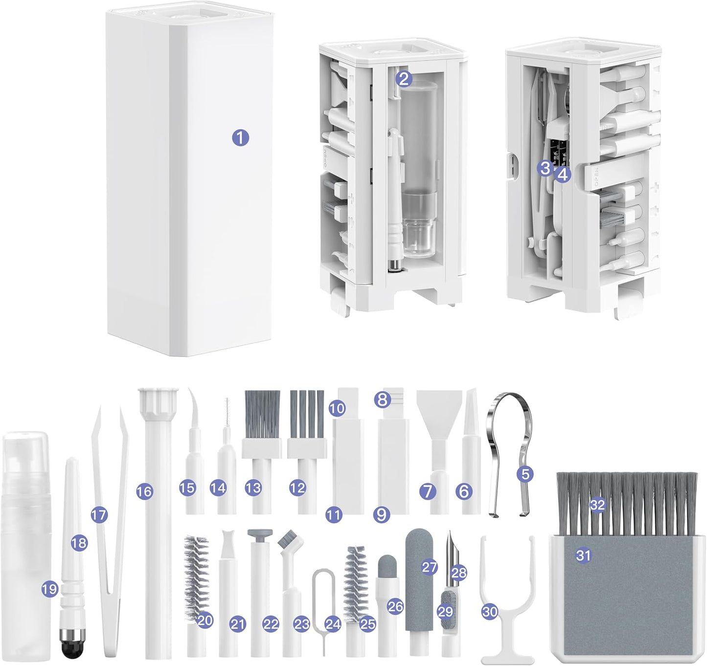 Ryaacphi 32-in-1 Multi-Functional Cleaning Kit for Electronics inlcuding Headphones,Mobile Phones,Computer,Monitor,Lens