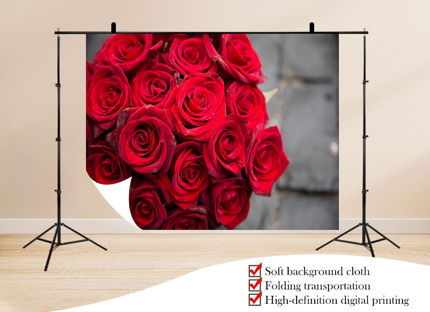 UPXIO 10x8ft Red Rose Bouquet Close Up Backdrop Romantic Floral Arrangement Photo Background Tapestry for Valentine's