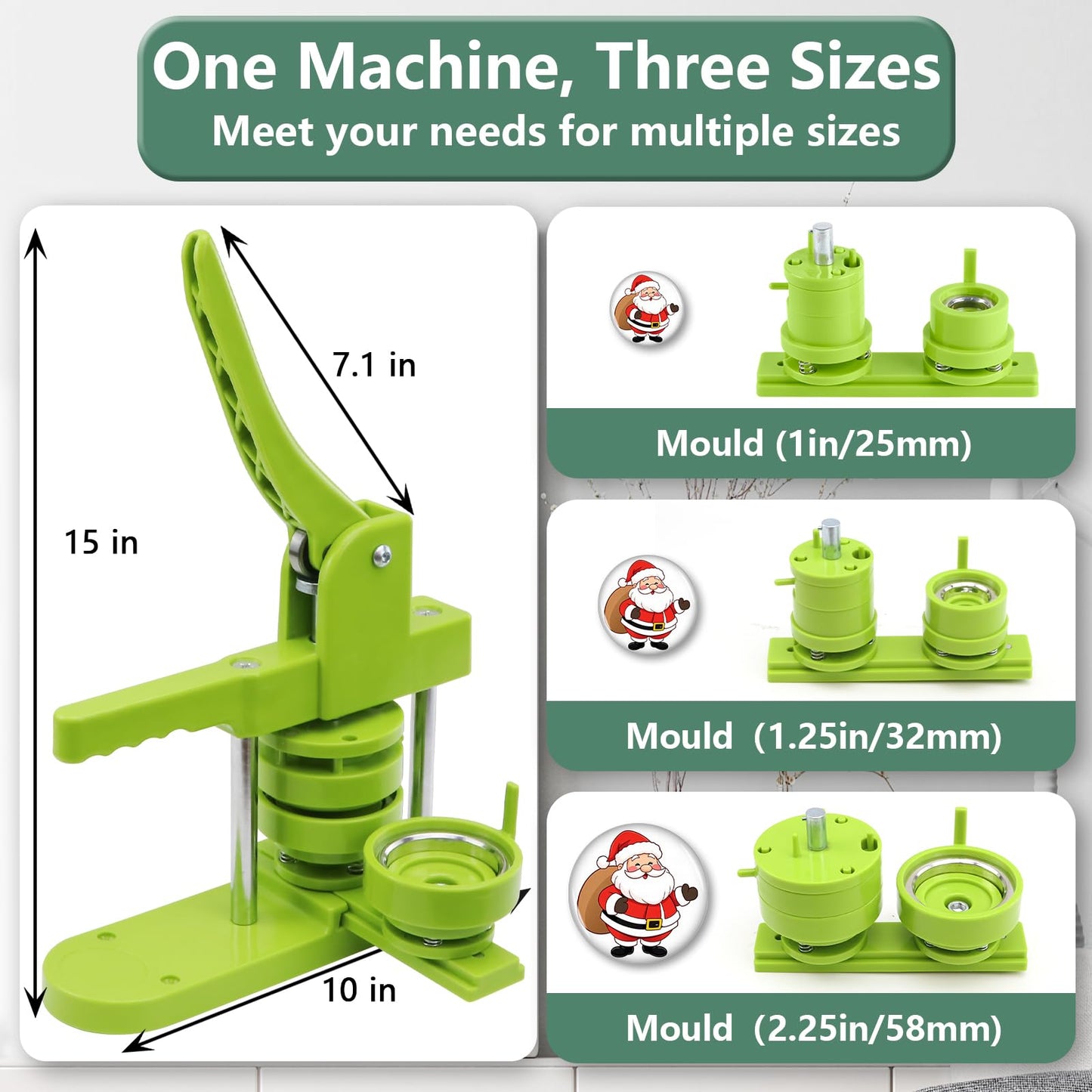 MK.Bear Button Maker Machine Multiple Sizes 1+1.25+2.25in, Button Pin Maker Kit for DIY Gifts, Badge Press Machine with Free 300PCS 25+32+58mm Badge Making Iron Supplies & 3Circle Cutter