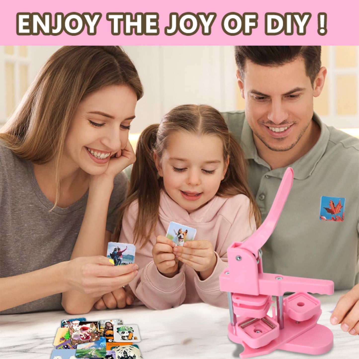 DCBADGE Square Button Maker Machine,Square Magnet Maker Machine of 50mm/1.97 inch,Fridge Button Press Machine Kit with 50 Sets of Refrigerator Magnet Supplies&50 Sets of Pin Button Parts.