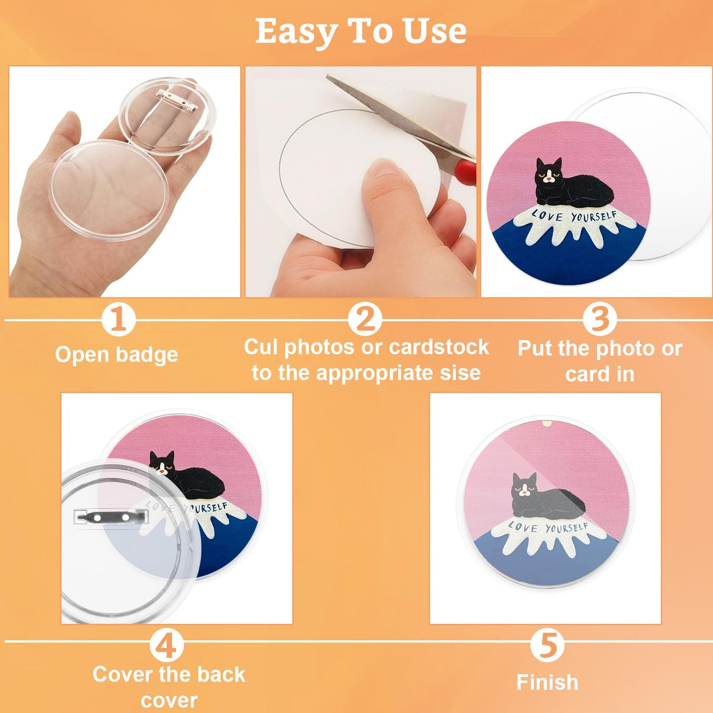 QTLCOHD 100 Pcs 3 Inch Clear Acrylic Button Pins, Custom DIY Button Maker Pin Badges Blank Round Picture Photo Buttons Making Kit for Crafts