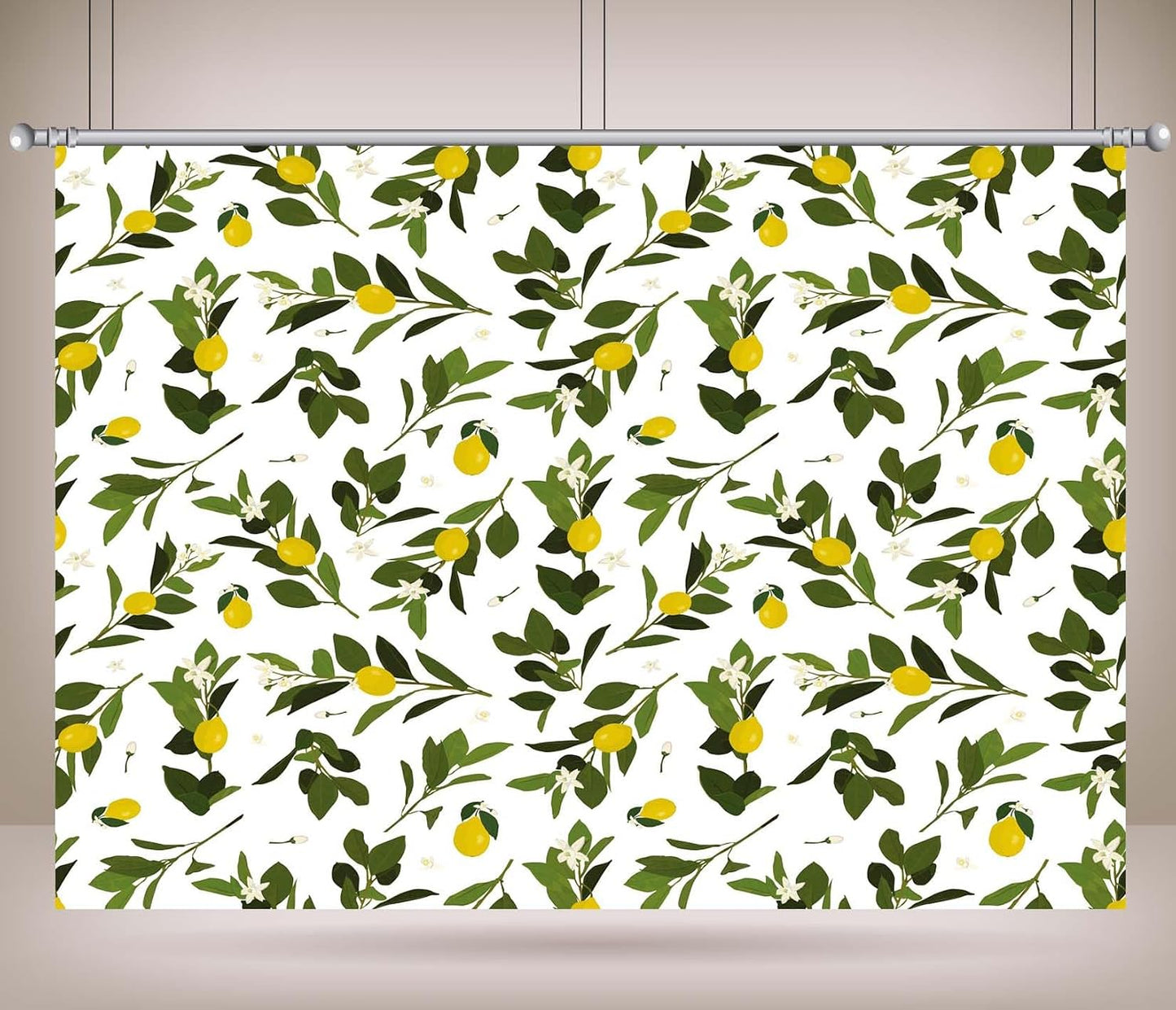 CORFOTO 9x6ft Summer Fabric Lemon Branch Backdrop Yellow Lemons Green Leaves White Flowers Citrus Pattern Photography