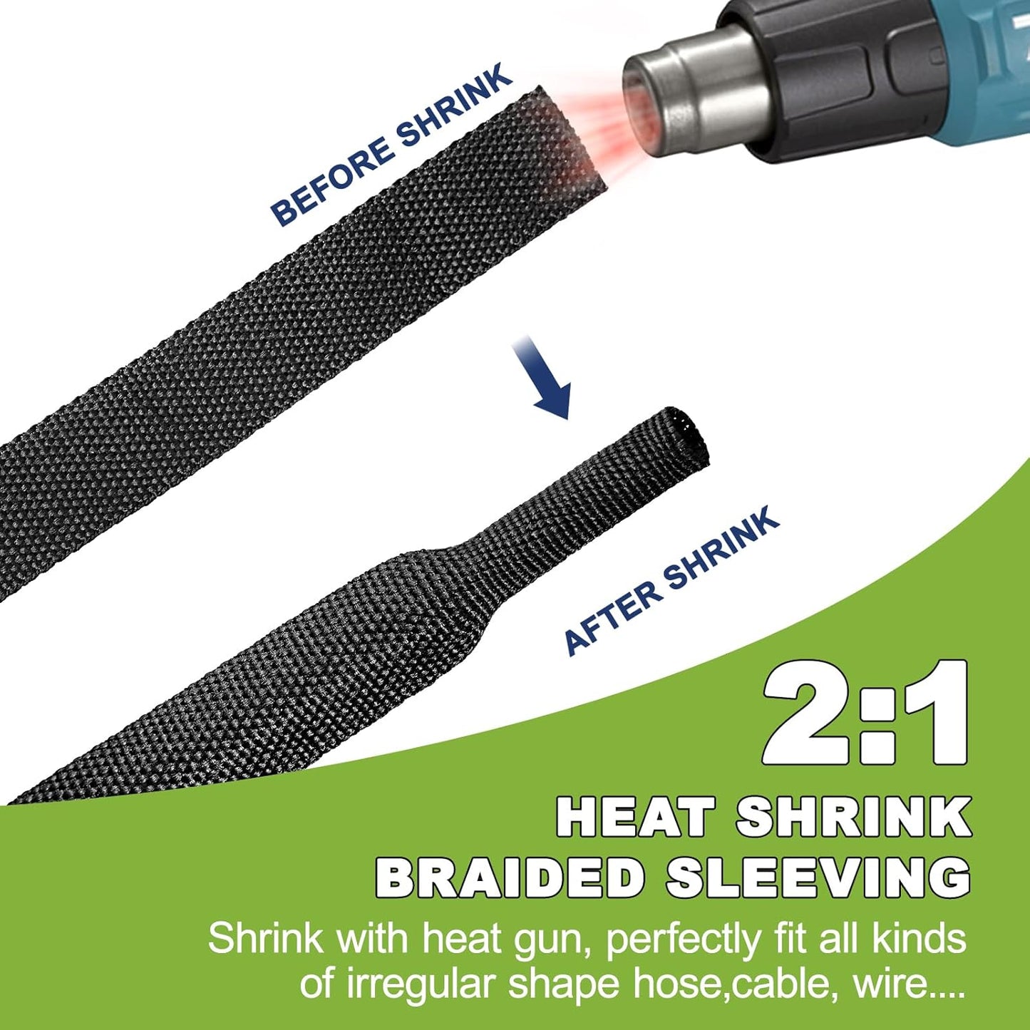 Tsmhisd 2:1Heat (3/8"-25ft) Shrink Wire Loom Braided Cable Sleeves,Heat Resistant Fabric Woven Shrink Tubing Wiring