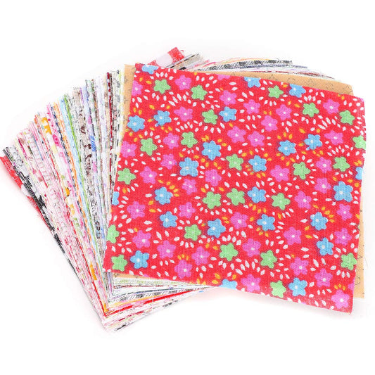 AYNEFY Cotton Floral Patchwork,100 Pcs 10 x 10 cm Floral Printed Fabric Patchwork Sewing Craft Fabric Bundles for Sewing Quilting Stitching DIY Making Supplies