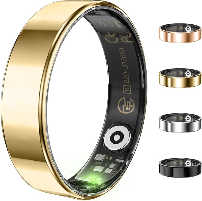 Fitness Tracker, Ultra-thin Smart Ring for Women Men,Health Activity Trackers,Fitness Ring with Sleep Tracker,Heart Rate Monitor,Step Counter,Calorie Pedometer,No Subscription,for iOS Android(Gold#12)