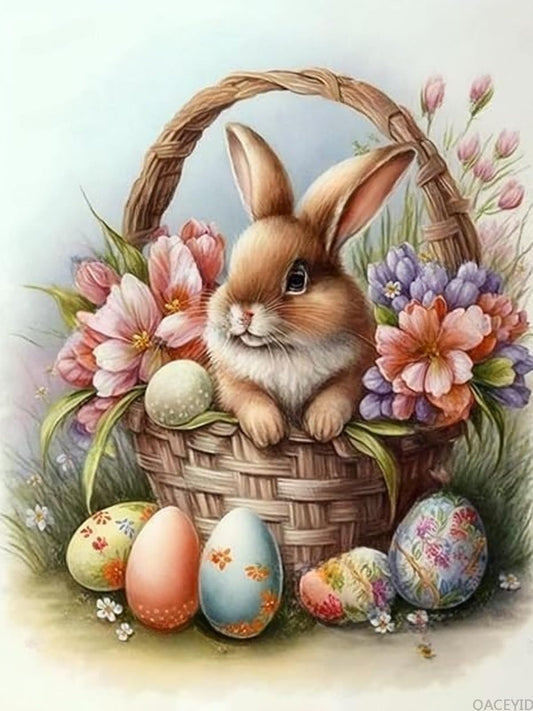 QACEYID Diamond Painting Kits Vintage Bunny Eggs 12x16inch Full Diamond Canvas DIY Sparkling Gemstone Art Painting, Stress Relief Crafts, for Family Interactive Room Decor Easter Decorations