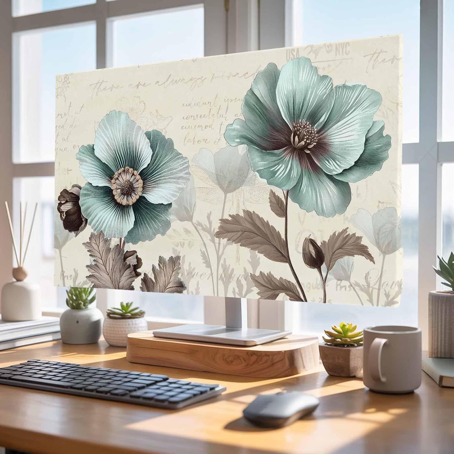 Yukro 40 Inch, 35"x22" Victorian Style Indoor TV Dust Cover, Vintage Blue Flowers Broccoli Elastic TV Dustproof Cover