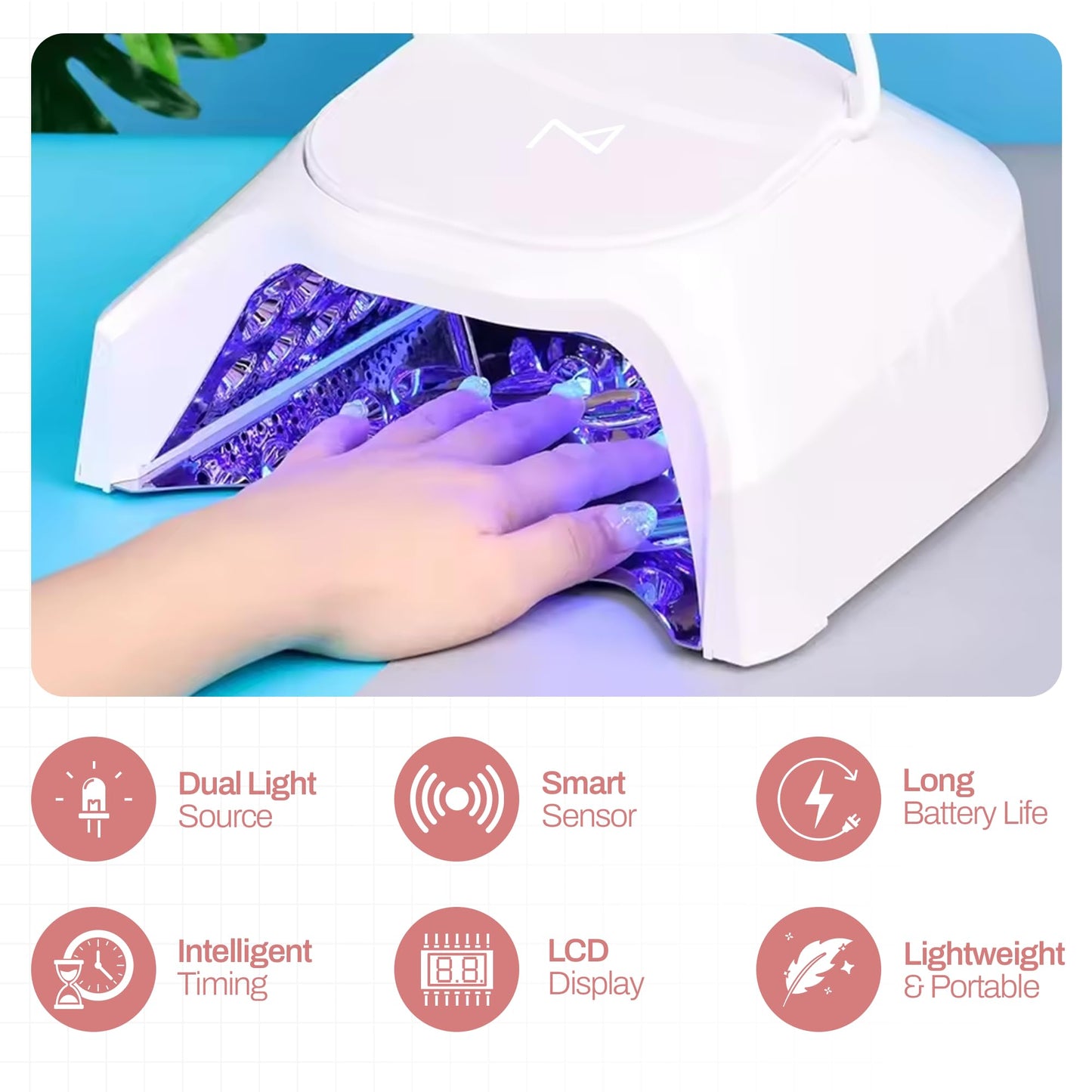 M - GlowPro Professional Hybrid 86W Wireless Rechargeable UV LED Nail Curing Lamp Cordless Nail Dryer for Gel Nails, Manicure, Pedicure (Purple)