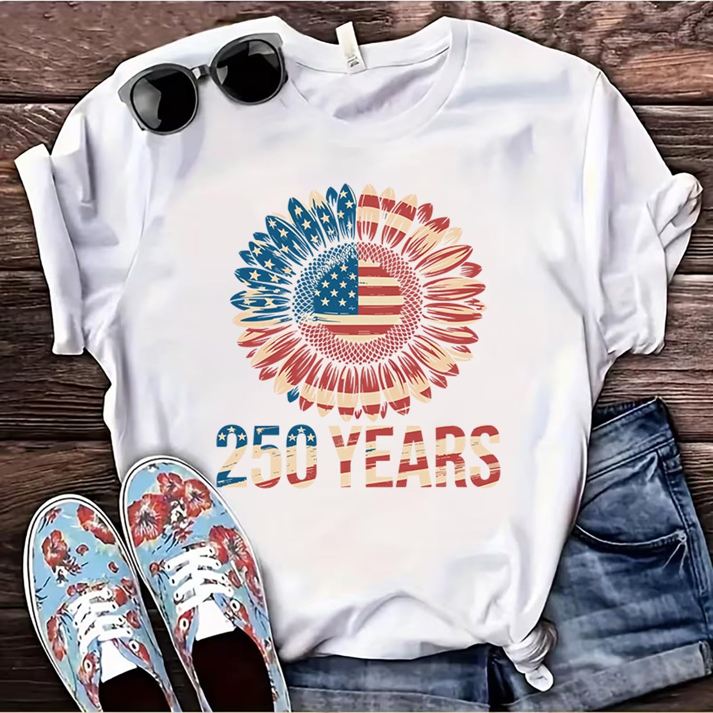 6 Sheets 250th Anniversary USA Iron on Patches Heat Transfer Independence Day Flower and USA Flag Designs 4th of July DTF Transfers Vinyl Stickers Supplies for T-Shirts Bags Clothes DIY Craft Decor