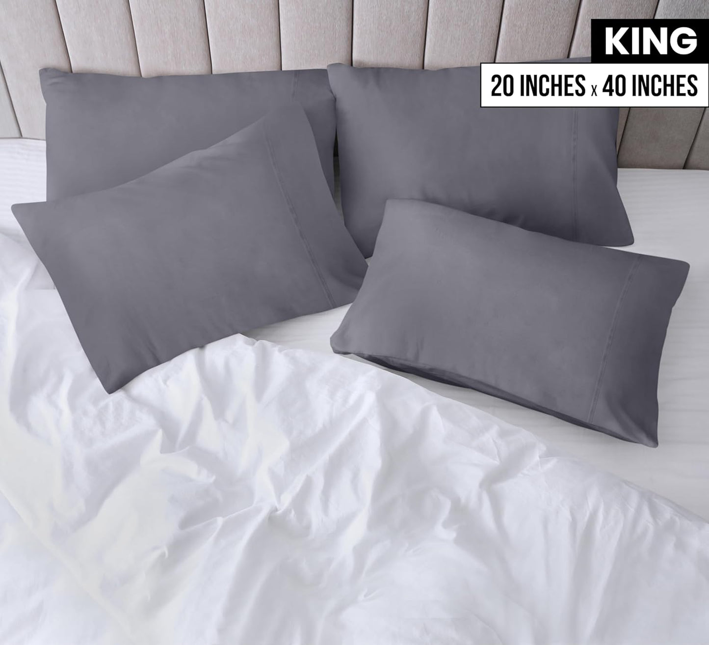 Utopia Bedding King Pillow Cases - 4 Pack - Soft Brushed Microfiber - Fade Resistant 20 X 40 Inches | Grey