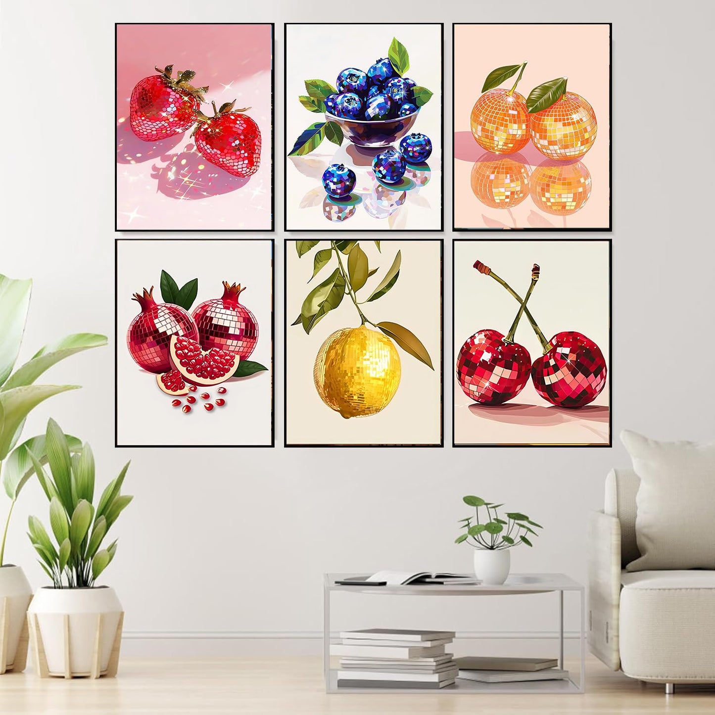 DAZZLEDOTS Diamond Art Kits for Adults, 6 Pack Disco Ball Diamond Painting Kits for Beginner Fruit 5D Full Drill Round Diamond Dots Crafts Gem Art for Home Wall Decor Gifts 12x16 Inch
