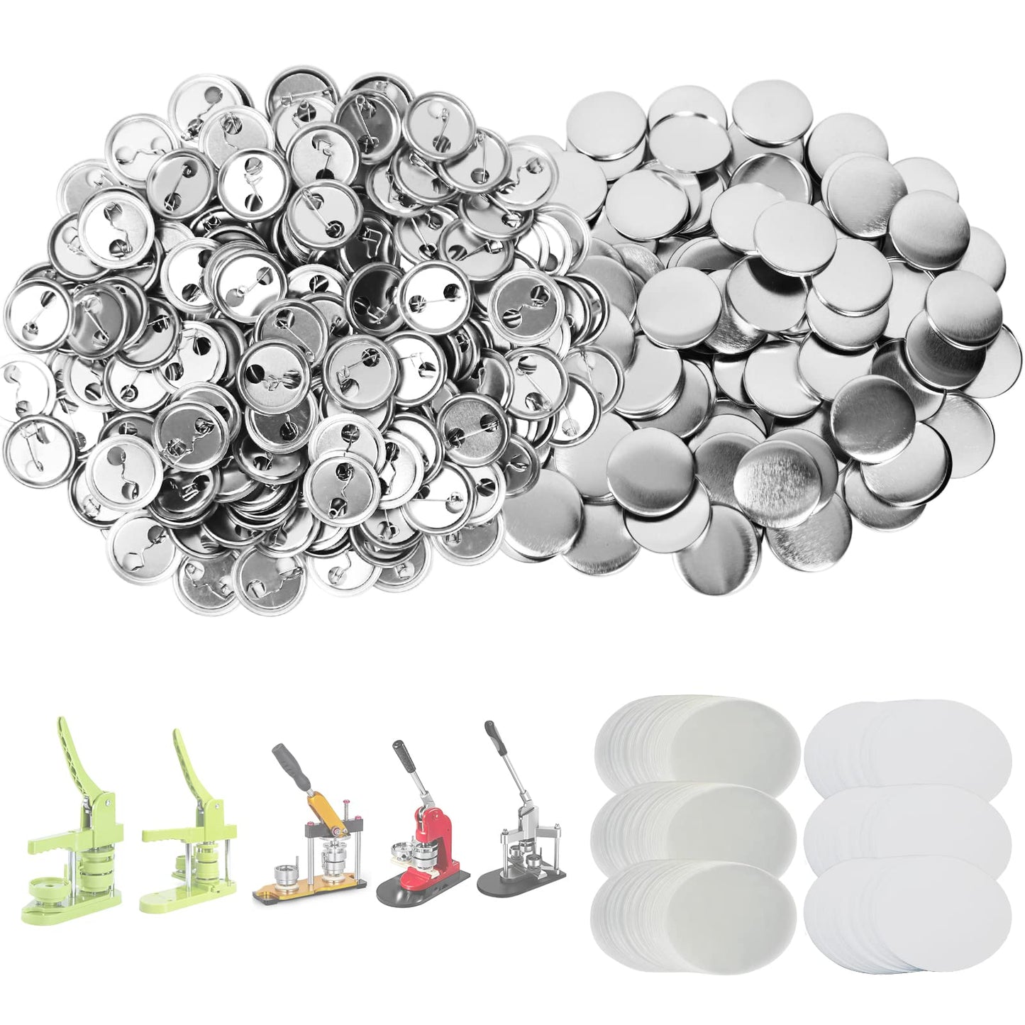 Mostme 300 Sets 1 inch Button Maker Supplies, 25mm Button Supplies Parts Badge Part, Buttons Making Supplies, Includes Metal Pin Back Cover, Metal Shells, Blank Paper&Clear Film