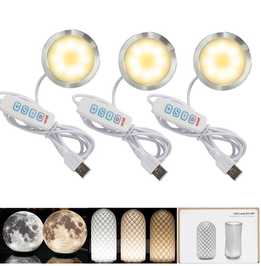 3DZWMAN 3PCS LED Lamp Kit 001 Compatible with Bambu Lab A1 mini/A1/P1S/P2S/X1C/X1E/X2D Makerworld 3D Prints, 3 Color Temperature, Power Outage Color Storage, Dimming, DIY Hardware Spare Parts