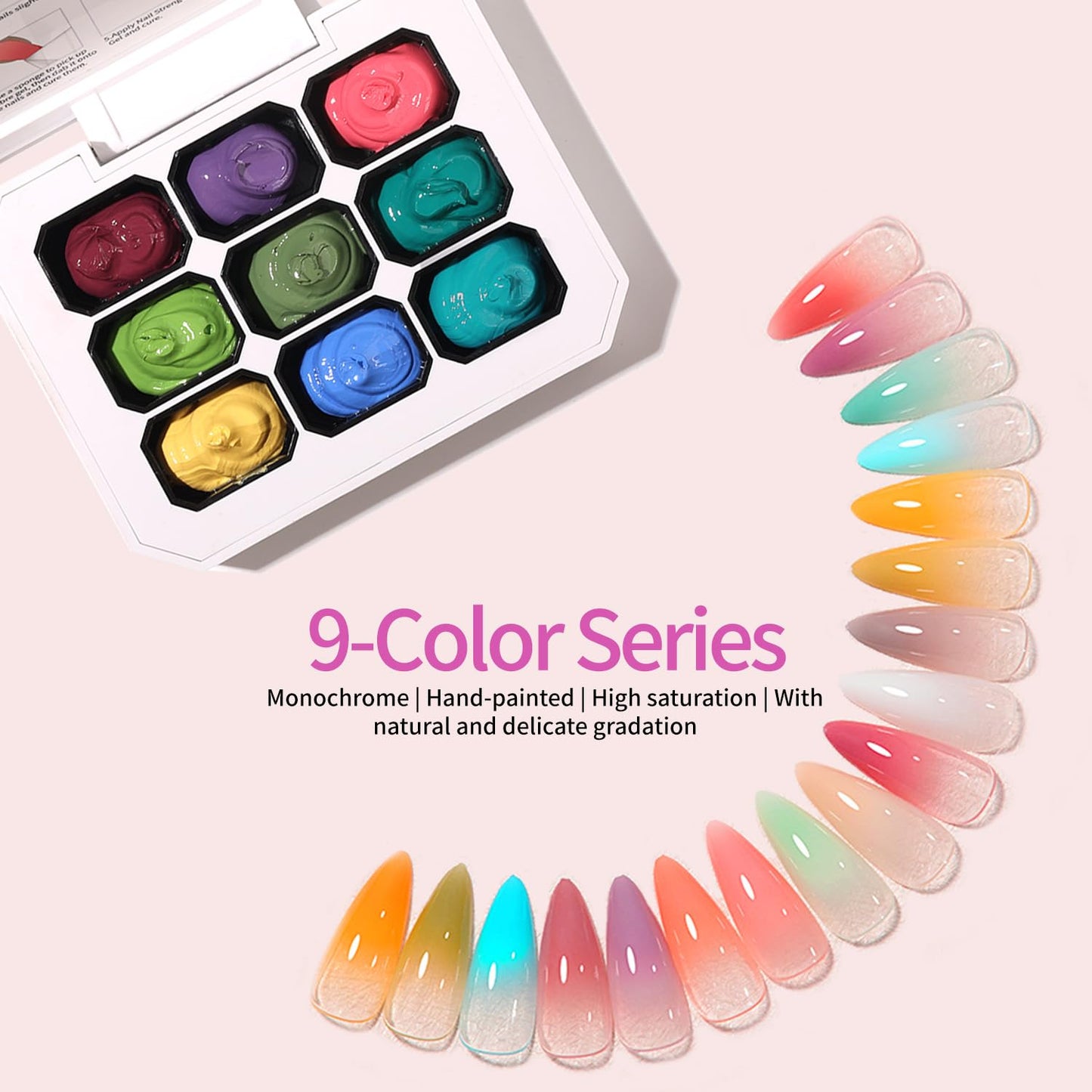 AOBOO Ombre Gel Nail Polish Nail Sponges for Ombres 9 Series Colorful Blush Effect Pat Painting Gradient Blooming Gel for Ombre Nails Multistyle French Manicure Nail Art DIY Home (A2, 1)