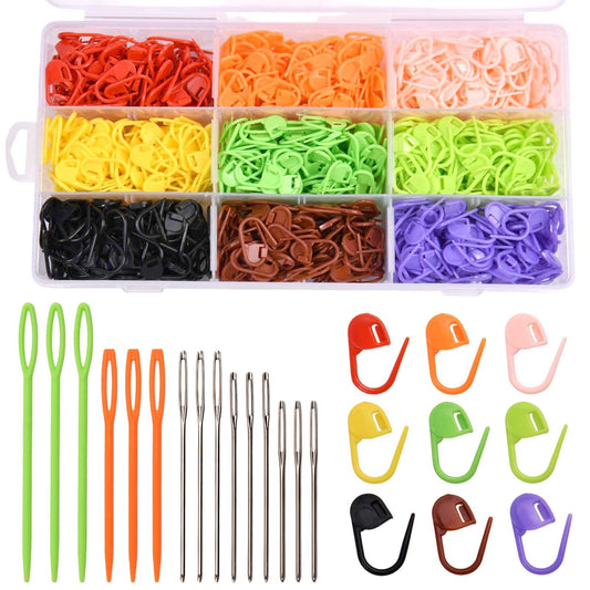 SPEEDWOX 900 Pieces Stitch Markers with 15 Pcs Large Eye Blunt Sewing Needles Colorful Crochet Stitch Markers Knitting Sewing Kit for Knitting Stitchs Locking Clips Crochet Pins with Storage Box